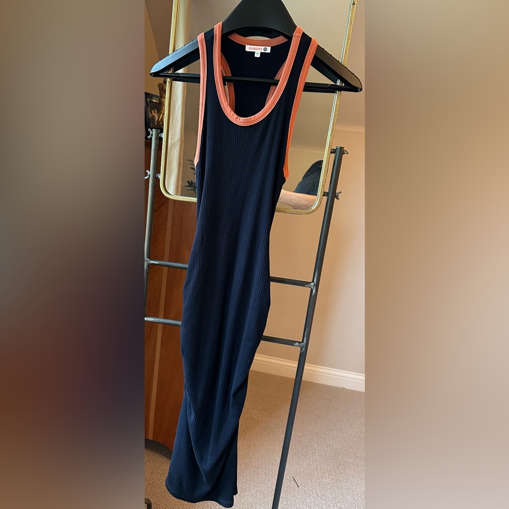 Sundry Navy race back dress with Orange/tan Trim